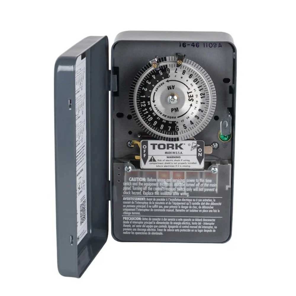 Tork 1109A 24 Hour Time Switch Multi-Voltage 120-277V 40A Metal Case Timer Gray